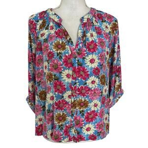 Umgee Size S Floral Print Blouse Top Button Front Oversized Fit